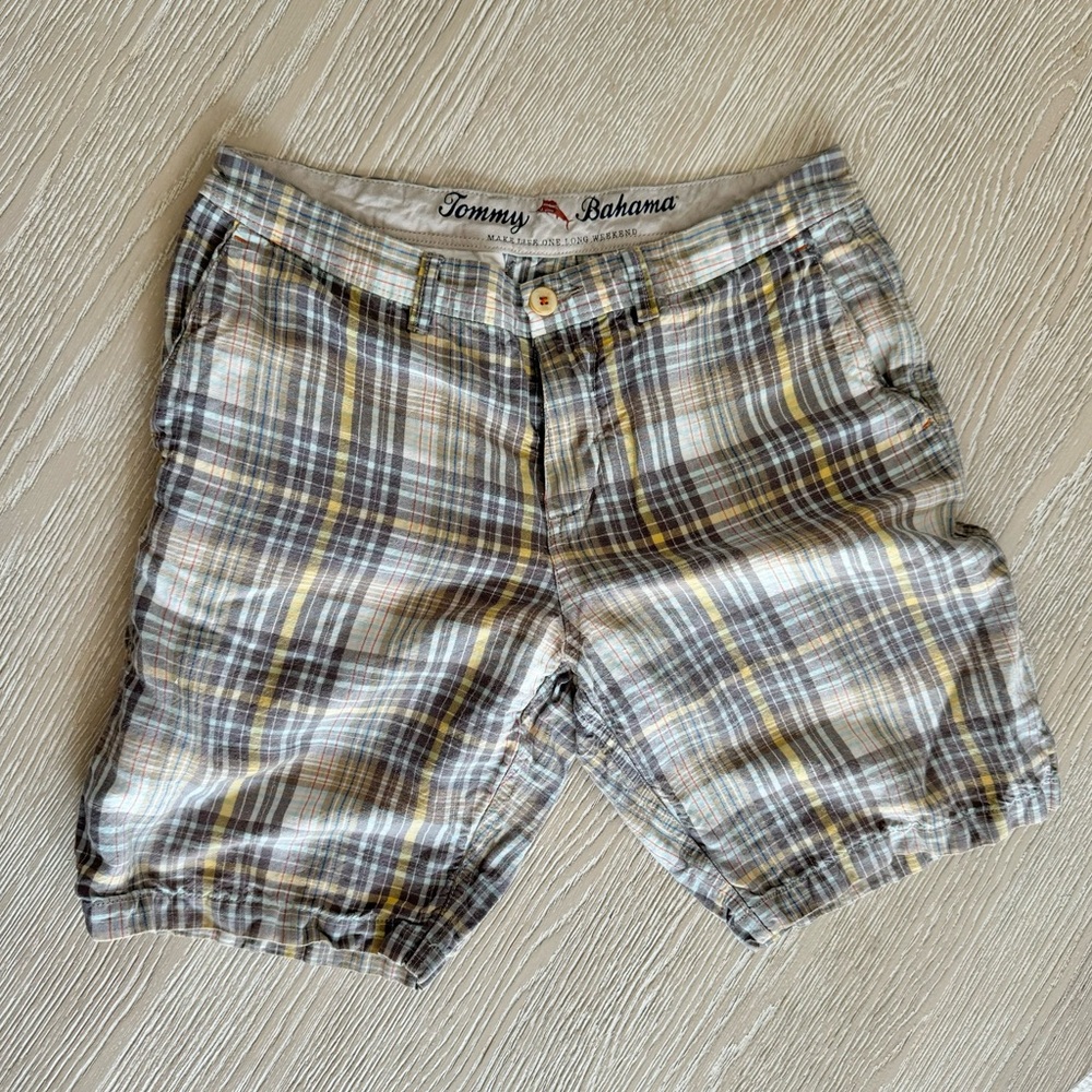 Tommy Bahama Plaid Linen Blend Shorts, 32